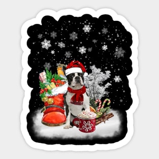 Winter Cup Santa Black Boston Terrier Merry Christmas Sticker